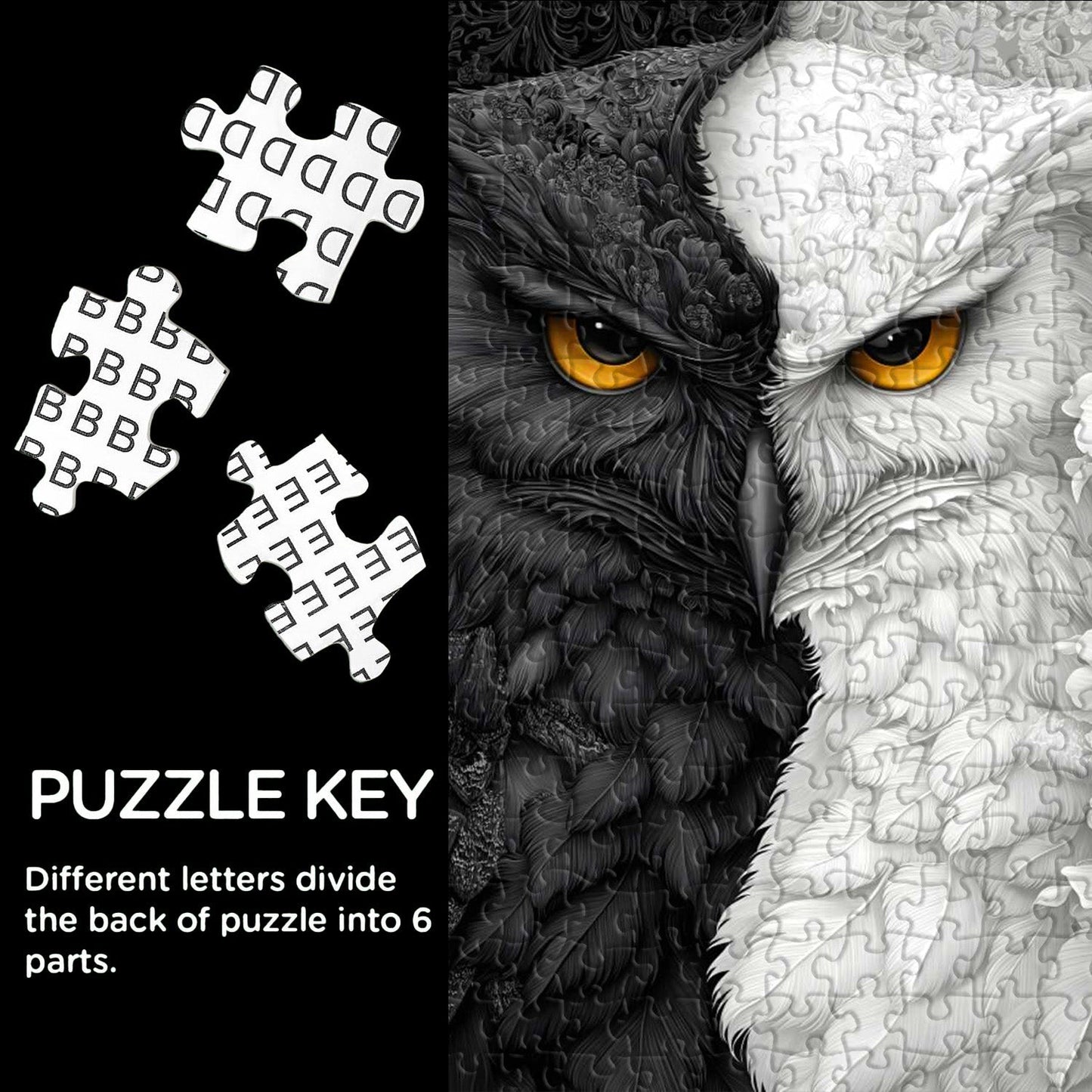 Black and White Owl Wooden Jigsaw Puzzle 1000 Pieces