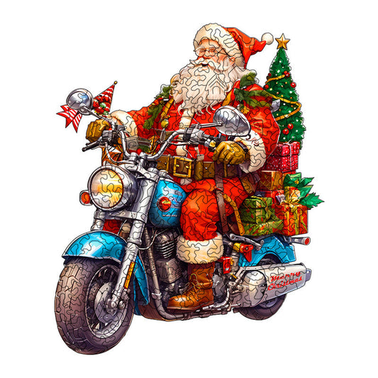 Motorcycle Santa Claus Wooden Jigsaw Puzzle