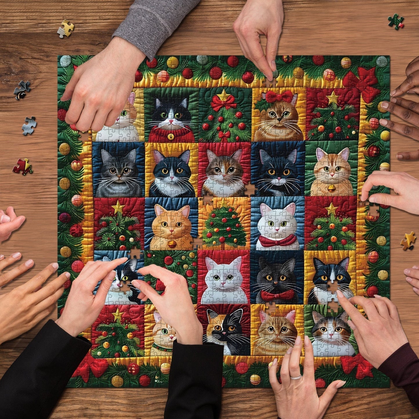 Christmas Cats Wooden Jigsaw Puzzle 1000 Pcs
