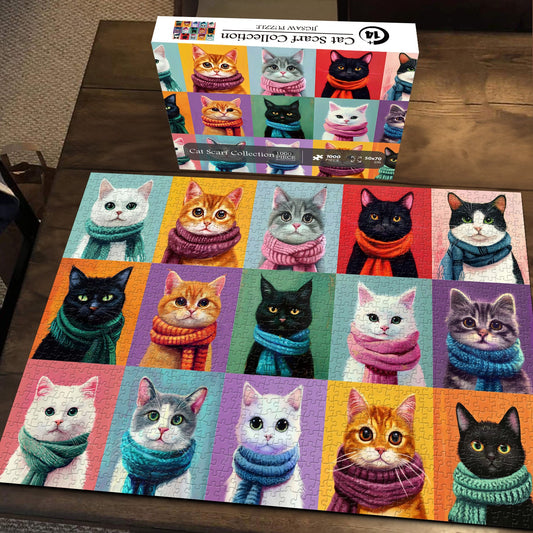 Cat Scarf Collection | 1000-Piece Wooden Jigsaw Puzzle