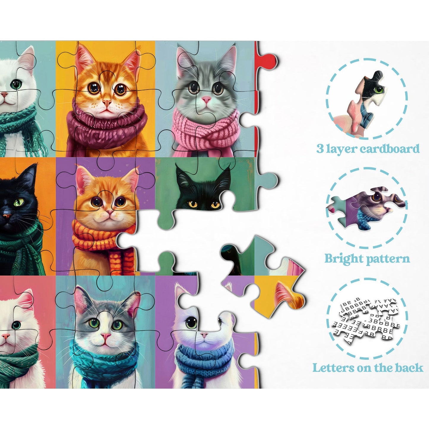 Cat Scarf Collection | 1000-Piece Wooden Jigsaw Puzzle
