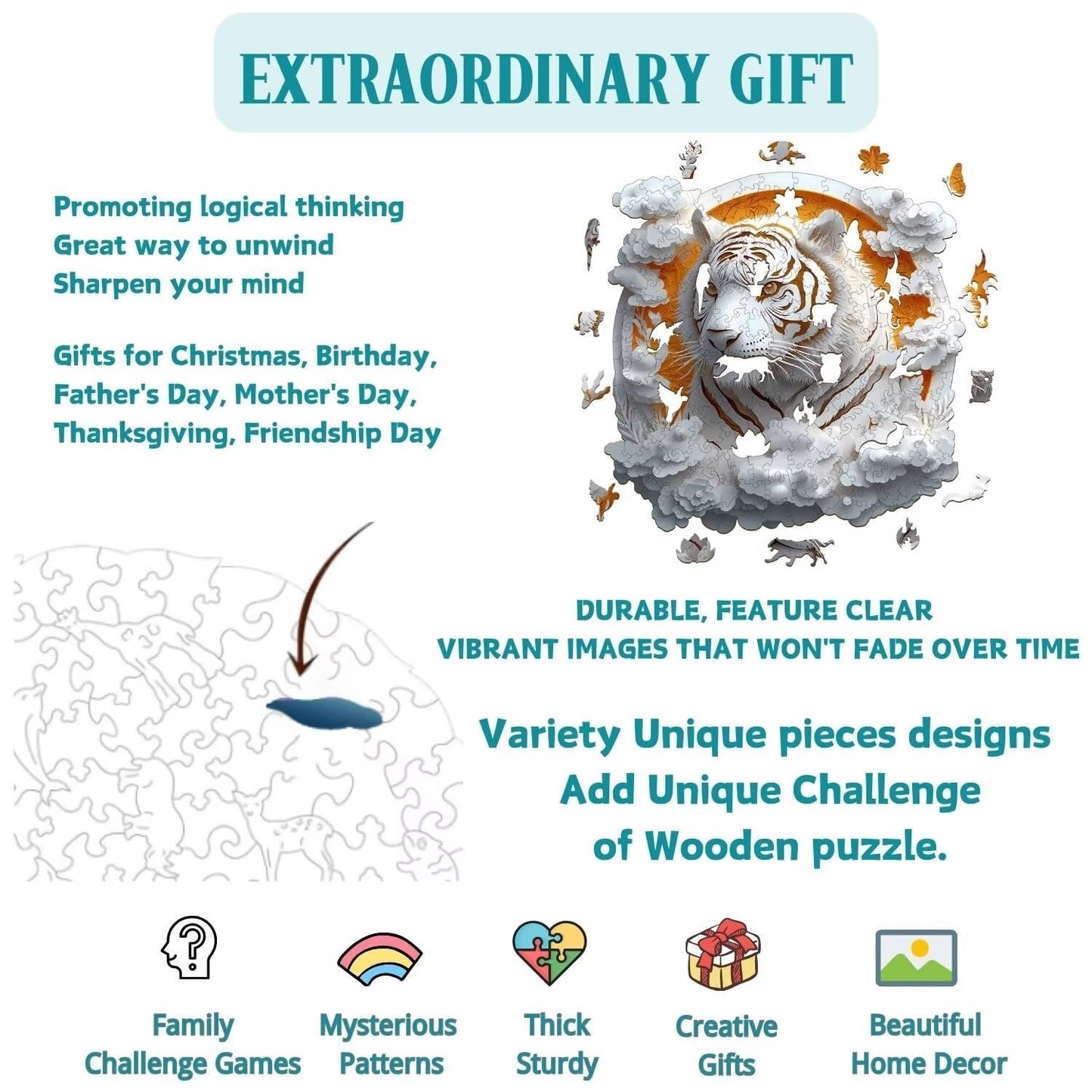 3D Tiger Wooden Jigsaw Puzzle